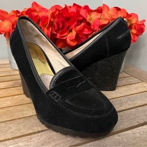 Michael Kors Rory Black Suede Penny Loafer Wedge Women's ShoesSz 7M.